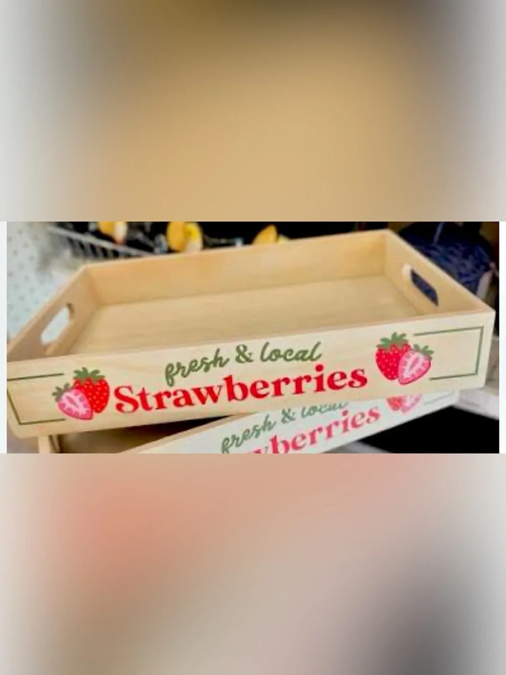 Target Bullseye Fresh & Local Strawberries Wooden Decorative Tray Kitchen Decor